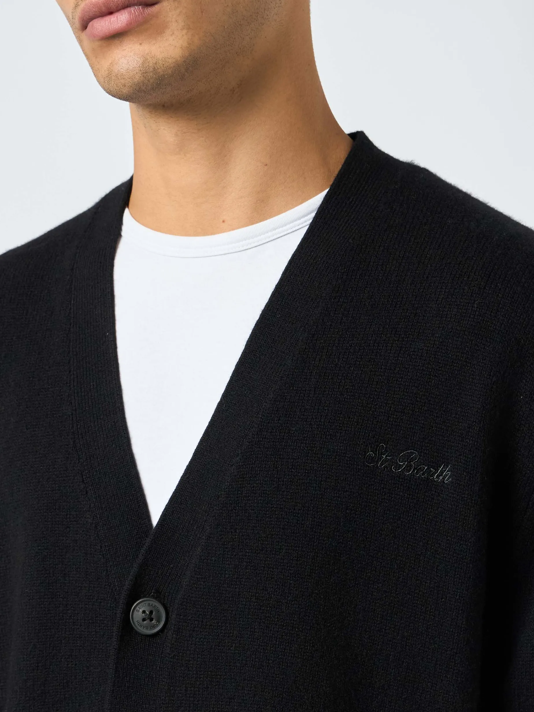 Maglione cardigan nero in misto cashmere da uomo Herrison