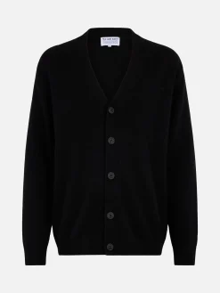 Maglione cardigan nero in misto cashmere da uomo Herrison