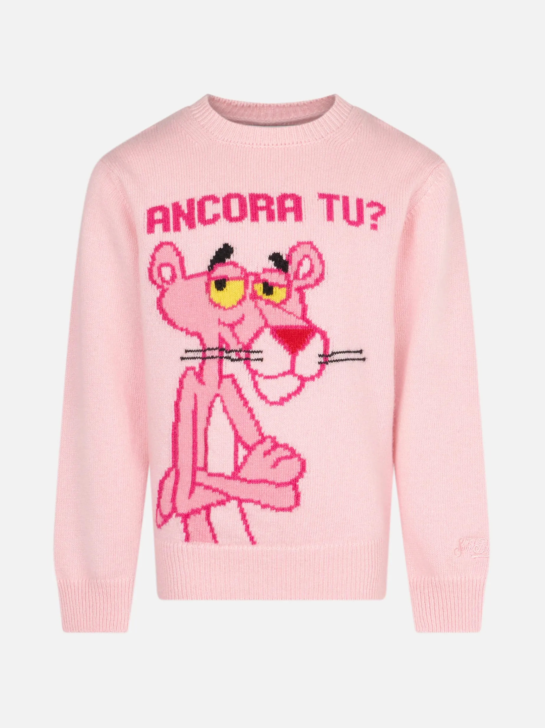 Maglione da bambina a girocollo rosa con Pantera Rosa Ancora Tu? Stampa | EDIZIONE SPECIALE LA PANTERA ROSA