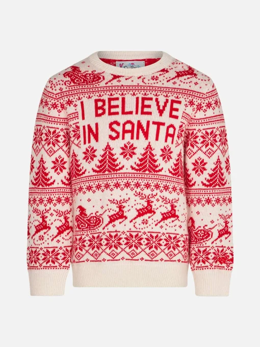 Maglione da bambina con stampa jacquard I believe in Santa