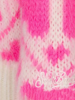 Maglione da bambina girocollo garzato con stampa cuori