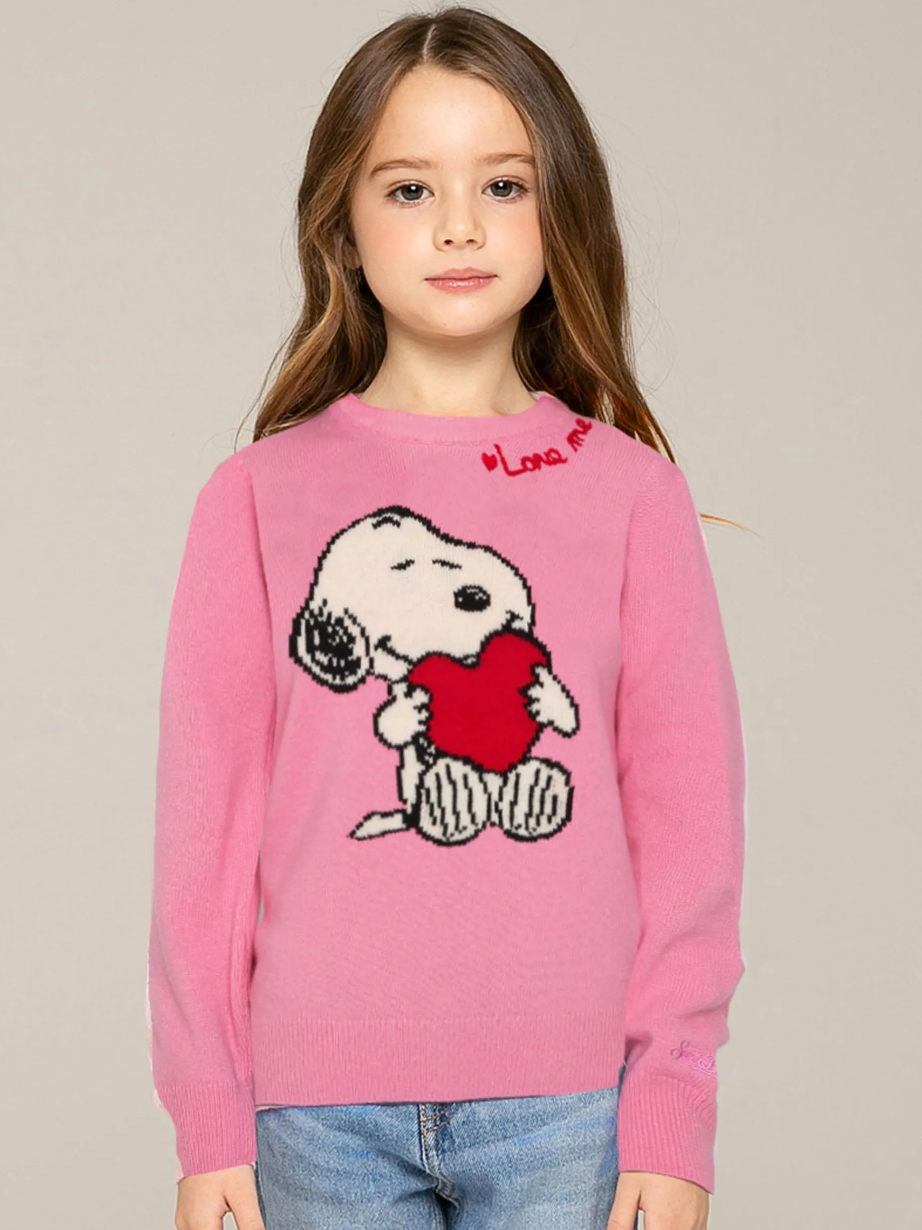 Maglione da bambina stampa Snoopy con ricamo Love me | Edizione speciale Peanuts™