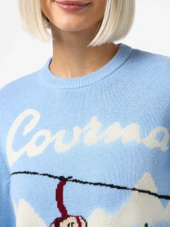 Maglione da donna azzurro chiaro New Queen Courma Pines stampa cartolina