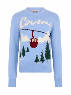 Maglione da donna azzurro chiaro New Queen Courma Pines stampa cartolina