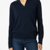 Maglione da donna blu navy Eze con collo polo