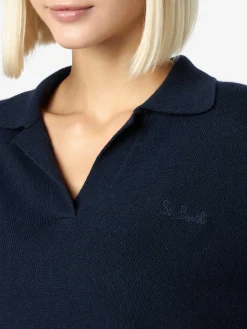 Maglione da donna blu navy Eze con collo polo