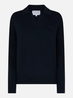 Maglione da donna blu navy Eze con collo polo