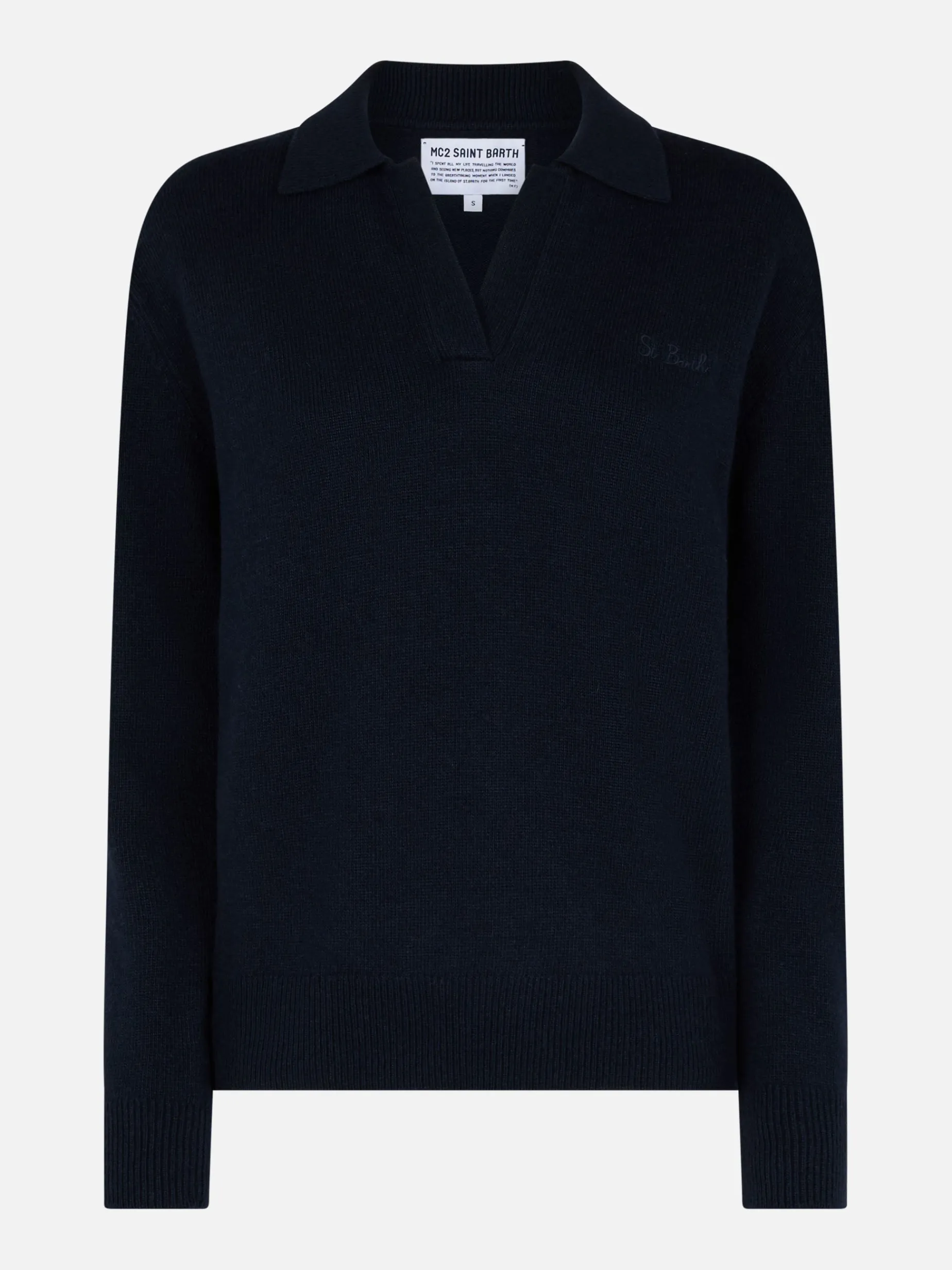 Maglione da donna blu navy Eze con collo polo