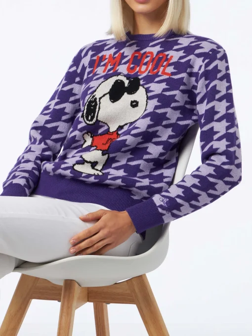 Maglione da donna girocollo pied de poule con stampa Snoopy | EDIZIONE SPECIALE SNOOPY PEANUTS™