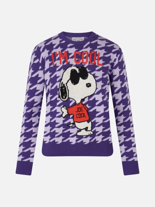 Maglione da donna girocollo pied de poule con stampa Snoopy | EDIZIONE SPECIALE SNOOPY PEANUTS™
