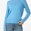Maglione da donna in misto cashmere lavorato a maglia a trecce blu polvere Sorbonne