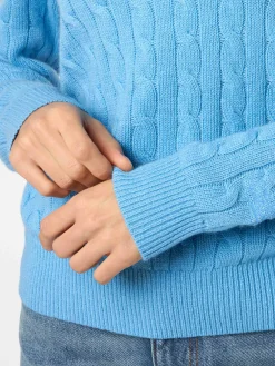 Maglione da donna in misto cashmere lavorato a maglia a trecce blu polvere Sorbonne