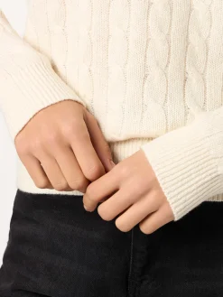 Maglione da donna in misto cashmere lavorato a maglia a trecce bianco sporco Sorbonne