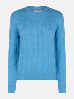 Maglione da donna in misto cashmere lavorato a maglia a trecce blu polvere Sorbonne