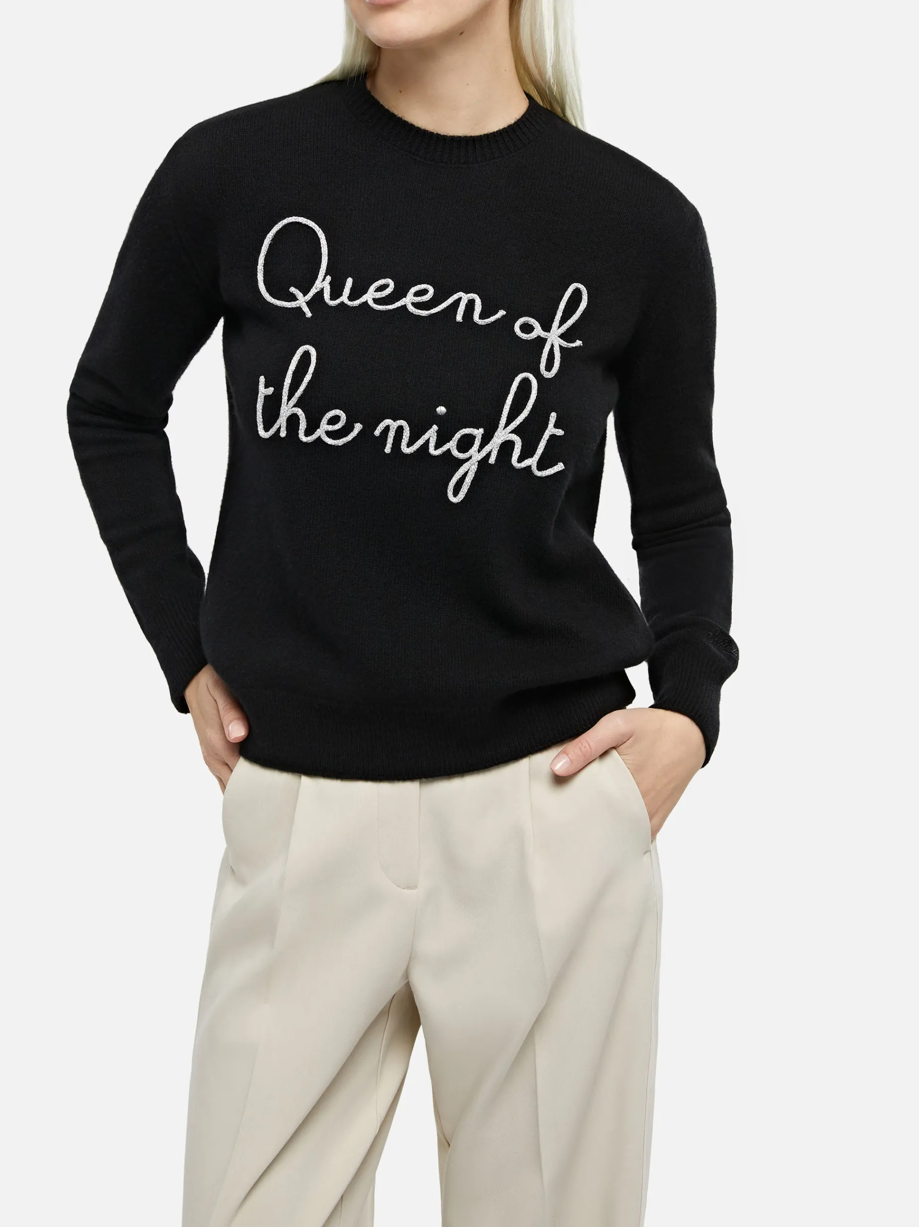 Maglione da donna nero New Queen con ricamo Queen of the night