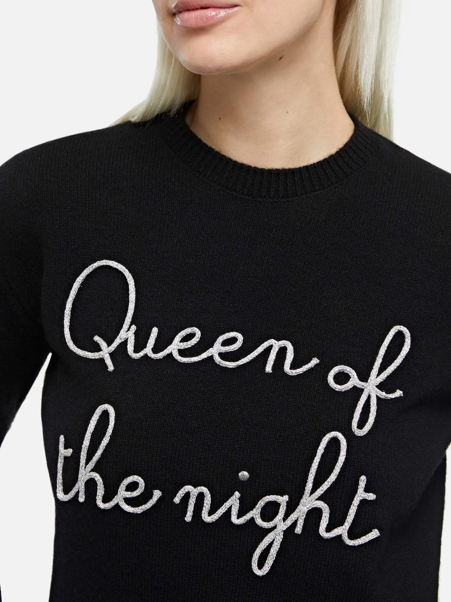 Maglione da donna nero New Queen con ricamo Queen of the night