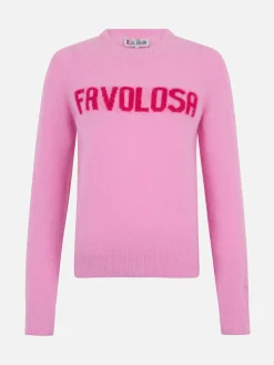 Maglione da donna rosa New Queen con stampa Favolosa
