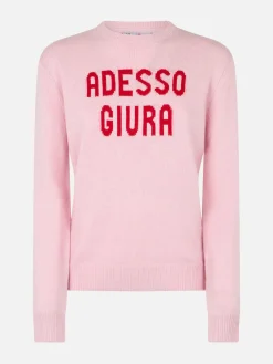 Maglione da donna rosa New Queen con stampa Adesso Giura