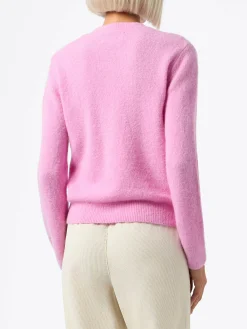 Maglione da donna rosa New Queen con stampa Favolosa