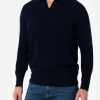 Maglione da uomo blu navy in misto cashmere con collo a polo Covent