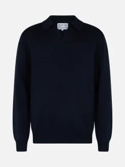 Maglione da uomo blu navy in misto cashmere con collo a polo Covent