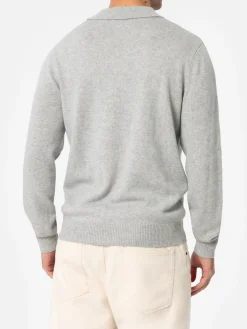 Maglione da uomo con collo a polo in misto cashmere grigio mélange Covent