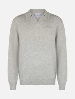 Maglione da uomo con collo a polo in misto cashmere grigio mélange Covent