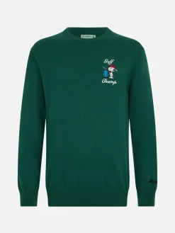 Maglione da uomo verde Heron con ricamo golf champ Snoopy | EDIZIONE SPECIALE SNOOPY PEANUTS