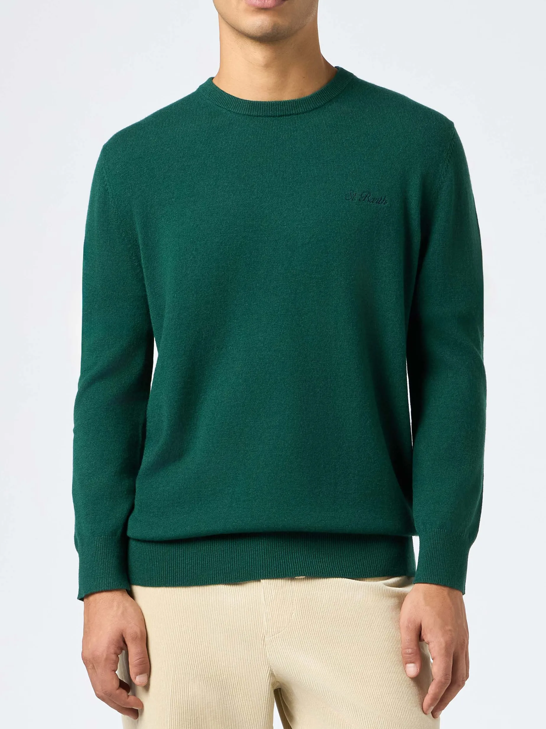 Maglione girocollo in misto cashmere verde inglese da uomo Regent