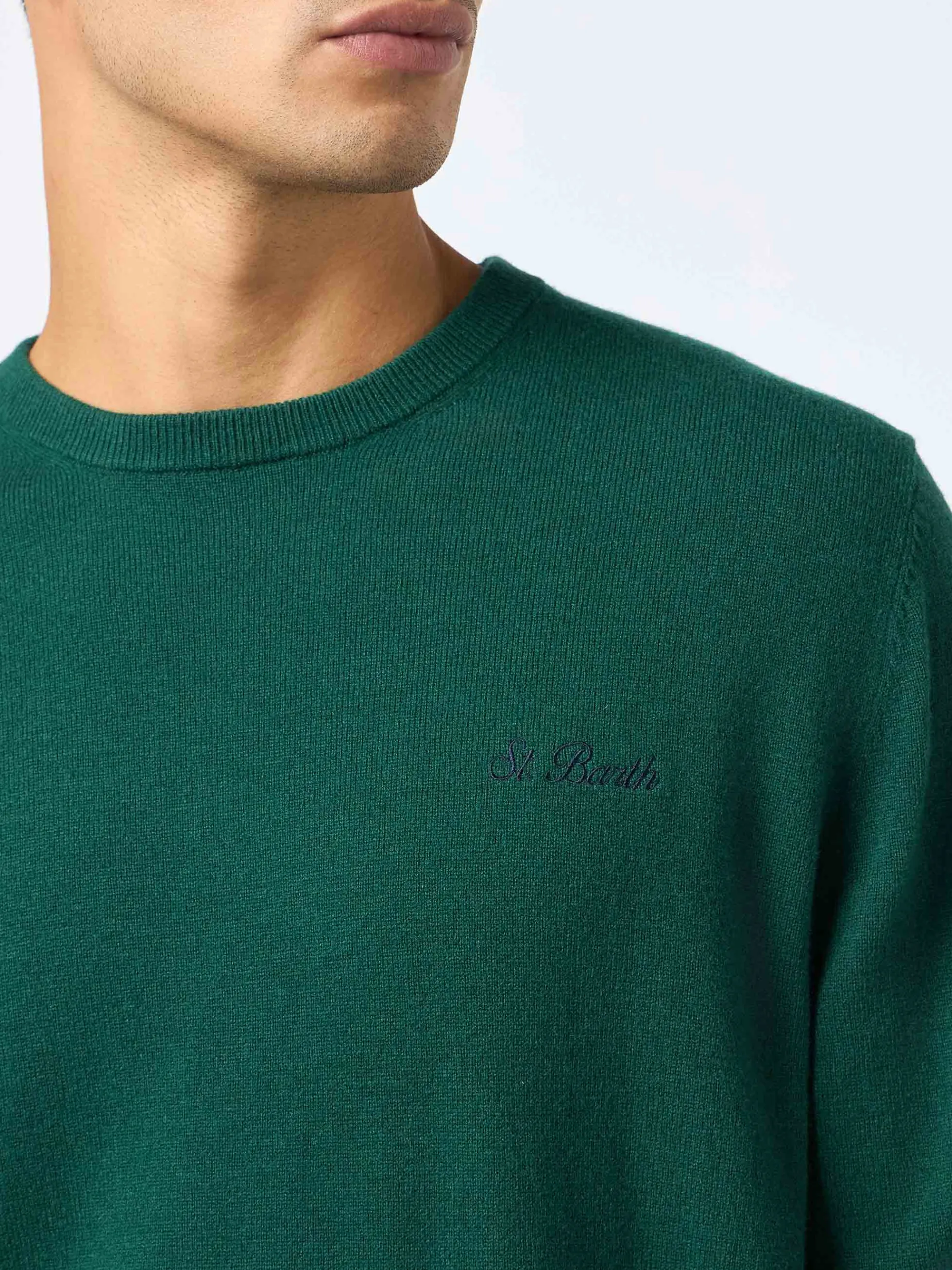 Maglione girocollo in misto cashmere verde inglese da uomo Regent