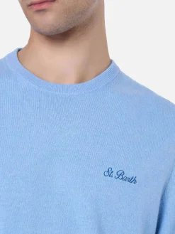 Maglione girocollo in misto cashmere azzurro chiaro da uomo Regent