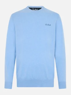 Maglione girocollo in misto cashmere azzurro chiaro da uomo Regent