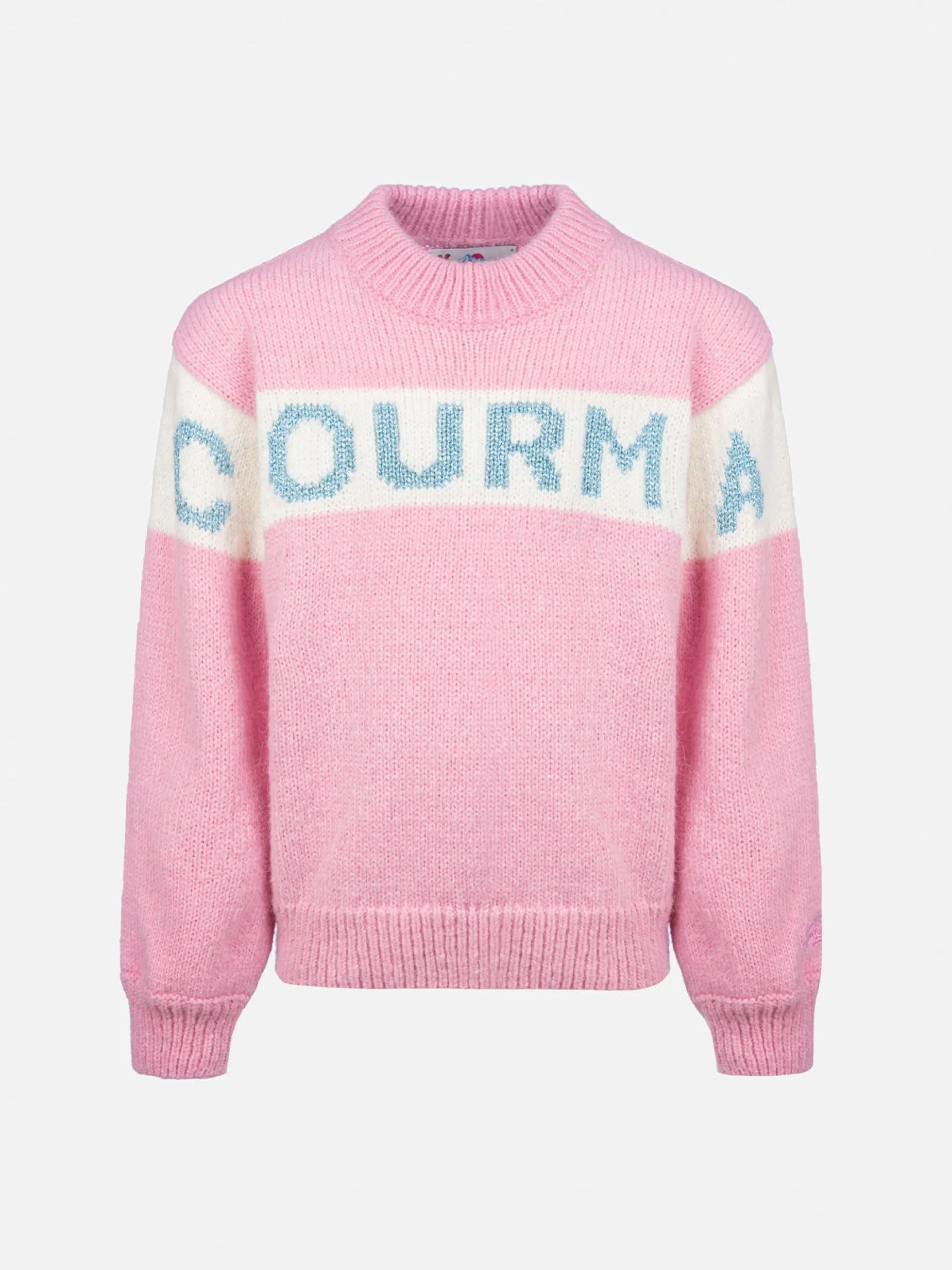 Maglione girocollo rosa Danya con logo Courma in lurex