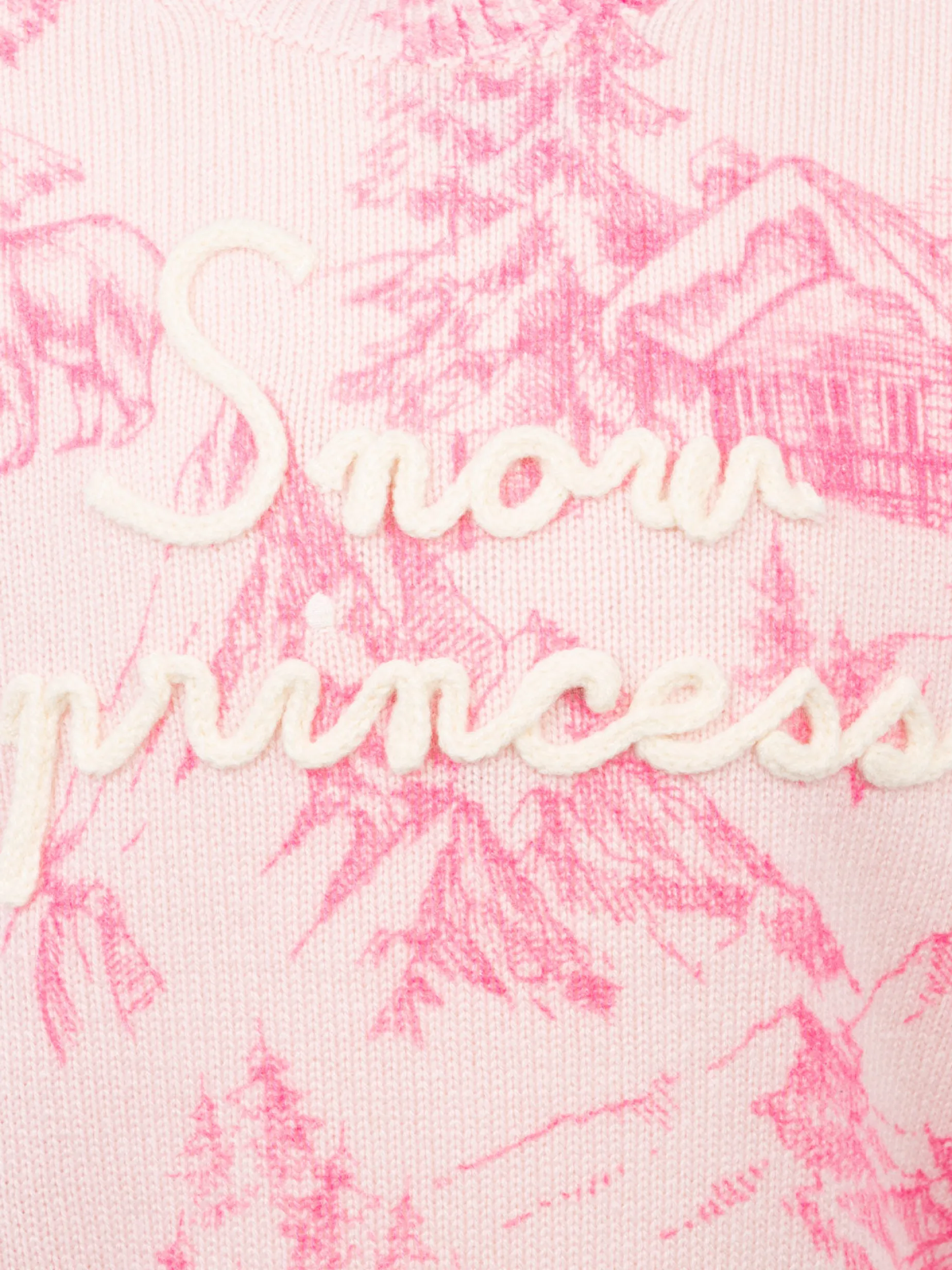 Maglione girocollo rosa da bambina Princess con stampa toile de jouy e ricamo Snow Princess