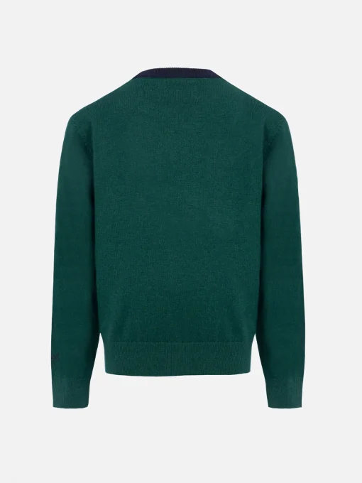 Maglione girocollo verde da bambino Douglas Light con ricamo palla di neve Snoopy | EDIZIONE SPECIALE SNOOPY PEANUTS