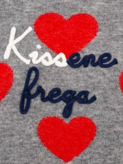 Maglione grigio da donna New Queen ricamo Kissene frega