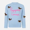 Maglione morbida girocollo da bambina con patch cani all'uncinetto e ricamo Puppies Lover