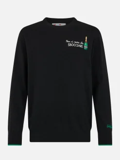 Maglione nero da uomo Heron con ricamo Non ci resta che sbocciare
