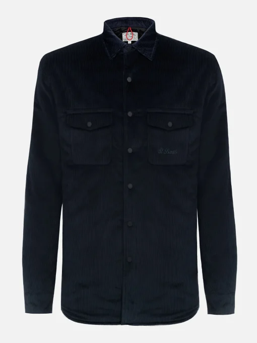 Man navy blue corduroy overshirt Chalet with St. Barth embroidery