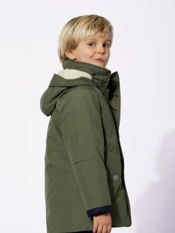 Parka da bambino verde militare con cappuccio