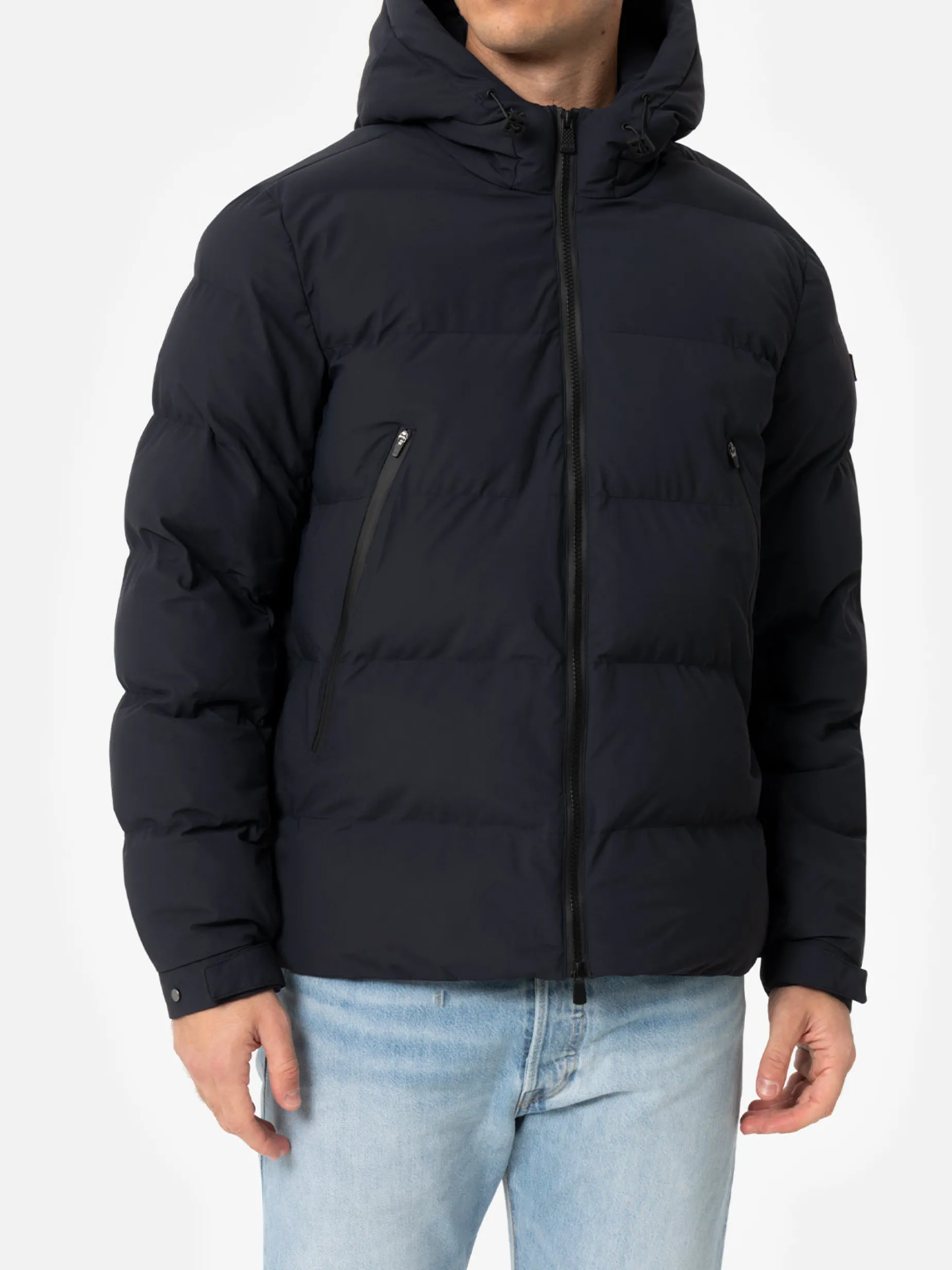 Piumino con cappuccio blu navy da uomo Maier