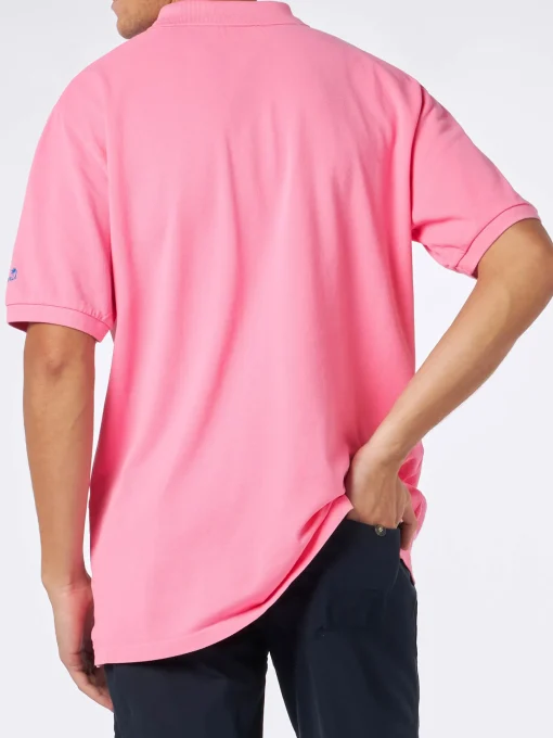 Polo da uomo in piquet rosa con logo St. Barth ed effetto vintage
