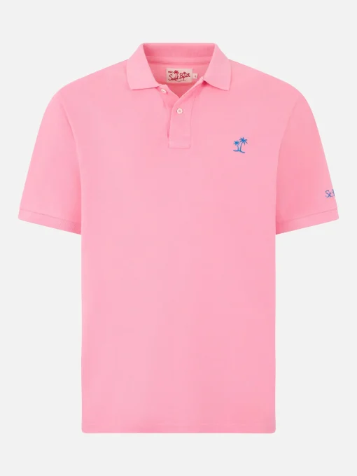 Polo da uomo in piquet rosa con logo St. Barth ed effetto vintage