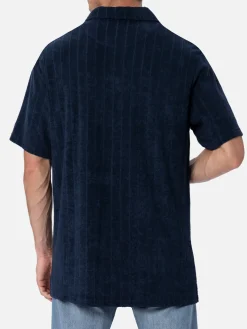 Polo da uomo in spugna blu a costine Jeremy