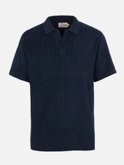 Polo da uomo in spugna blu a costine Jeremy