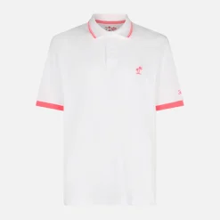 Polo in piquet bianco con ricamo palme