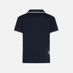 Polo in piquet blu con logo St. Barth