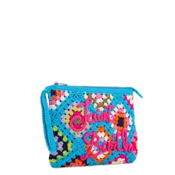 Pouch Parisienne azzurra all'uncinetto con ricamo Saint Barth
