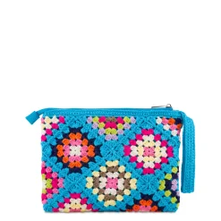 Pouch Parisienne azzurra all'uncinetto con ricamo Saint Barth