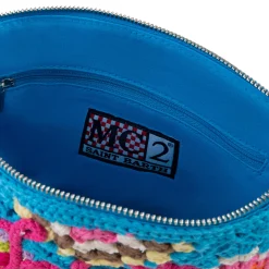 Pouch Parisienne azzurra all'uncinetto con ricamo Saint Barth